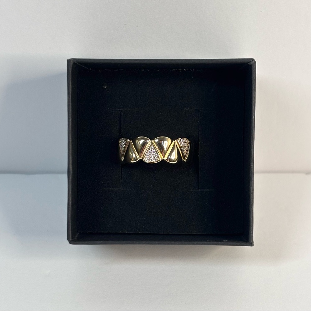 18k yellow gold-plated patterned ring with CZ accents - Picture 3 of 7
